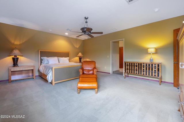 bedroom with carpet floors and ceiling fan