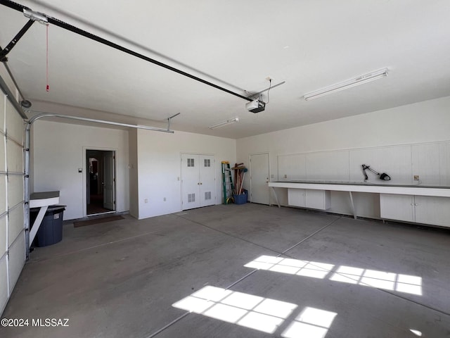 garage with a garage door opener