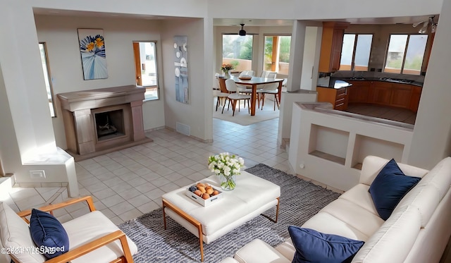 view of tiled living room