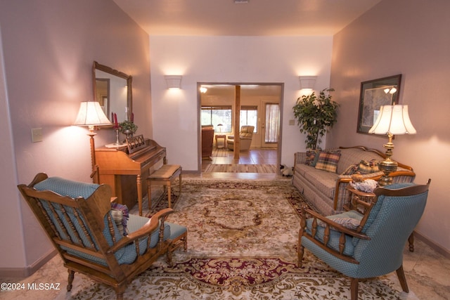 living room featuring tile patterned floors