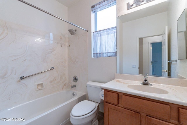 full bathroom featuring vanity, shower / bathtub combination, and toilet