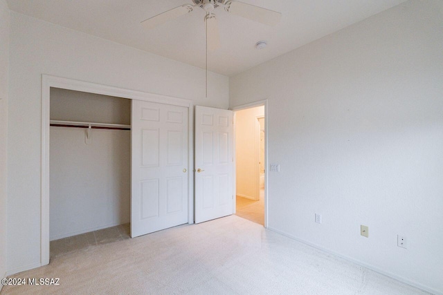 unfurnished bedroom with a closet and ceiling fan