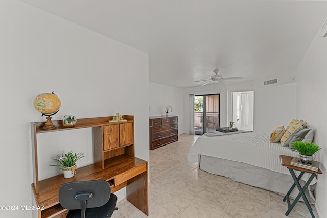 bedroom featuring ceiling fan and access to outside