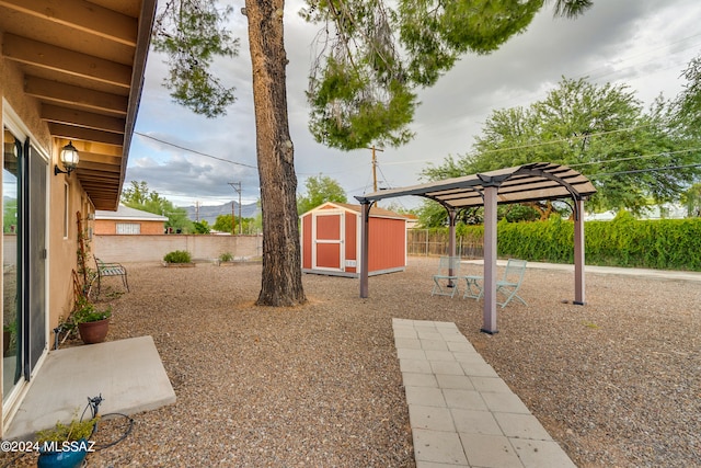 view of yard with a shed