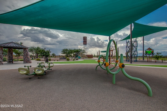 view of jungle gym with a gazebo