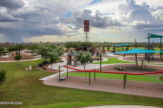 view of community with a playground and a lawn