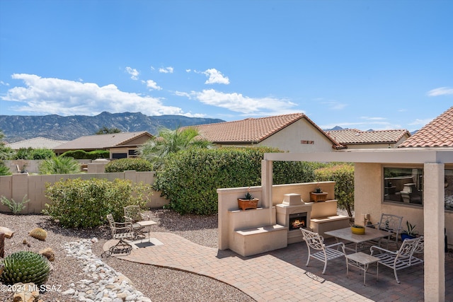 view of patio with a mountain view