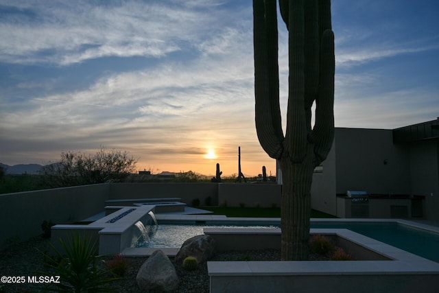2155 E Desert Garden Dr, Tucson, AZ 85718 - view of swimming pool with area for grilling, an infinity pool, an in ground hot tub, and a grill
