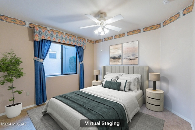 bedroom with carpet and ceiling fan