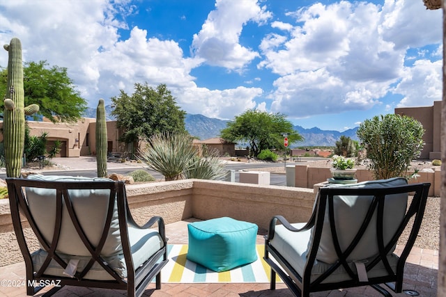 view of patio featuring a mountain view