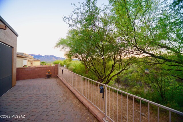 view of patio with a mountain view