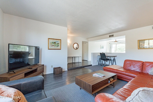 living room with dark wood-type flooring