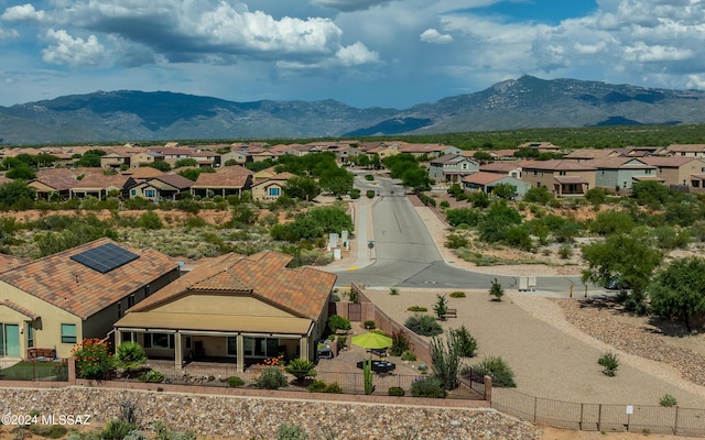 aerial view with a mountain view and a residential view