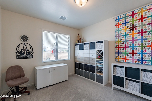 interior space featuring light colored carpet