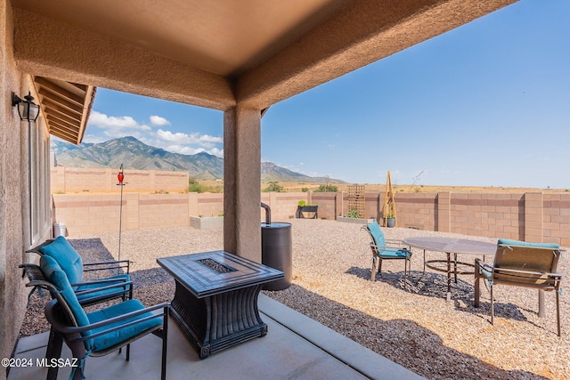 view of patio featuring a mountain view