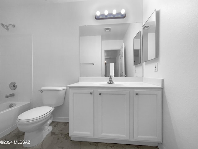 full bathroom featuring vanity,  shower combination, toilet, and tile patterned flooring