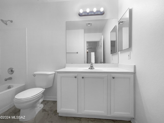 full bathroom featuring vanity,  shower combination, and toilet