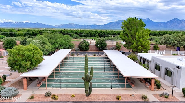 exterior space featuring a mountain view