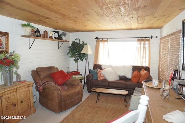 living room with wooden ceiling