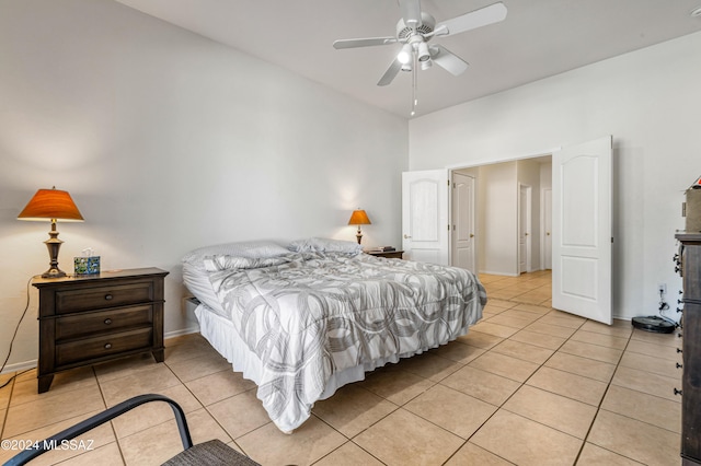 bedroom featuring ceiling fan and light tile patterned floors