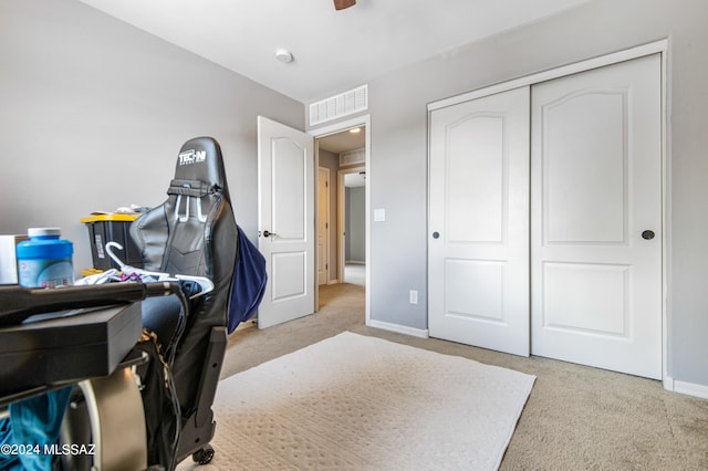 view of carpeted home office