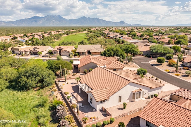 aerial view featuring a residential view and a mountain view