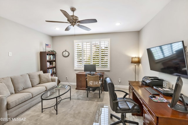 office area featuring ceiling fan