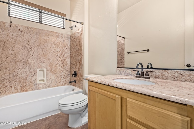 full bathroom featuring tile patterned floors, toilet, shower / tub combination, and vanity