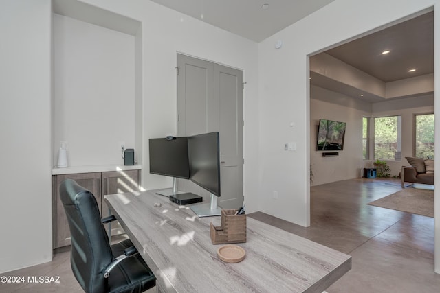 office space featuring concrete floors and recessed lighting