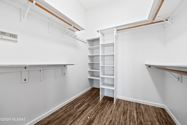 spacious closet with dark wood-type flooring