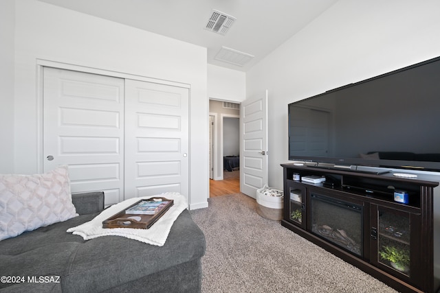 living room featuring carpet