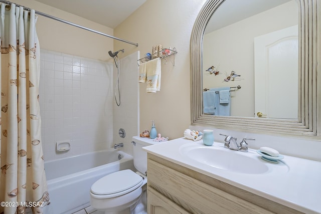 bathroom featuring shower / bath combo, vanity, and toilet