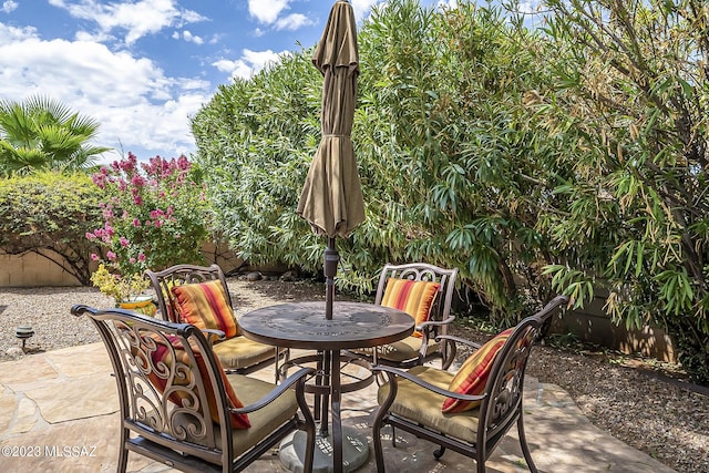 view of patio / terrace featuring a fenced backyard and outdoor dining area