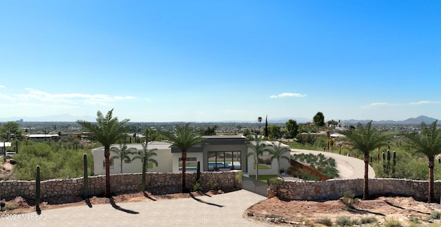 exterior space featuring a mountain view