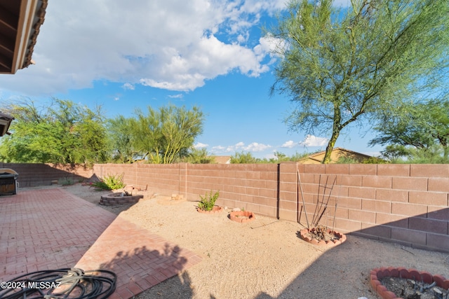 view of yard with a patio area and a fenced backyard