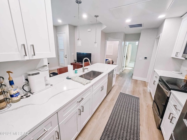 kitchen with dishwasher, range with electric cooktop, white cabinets, and a sink