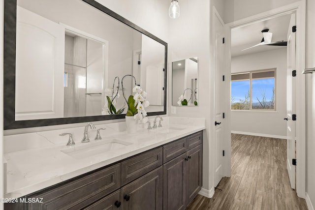 bathroom featuring hardwood / wood-style floors and vanity