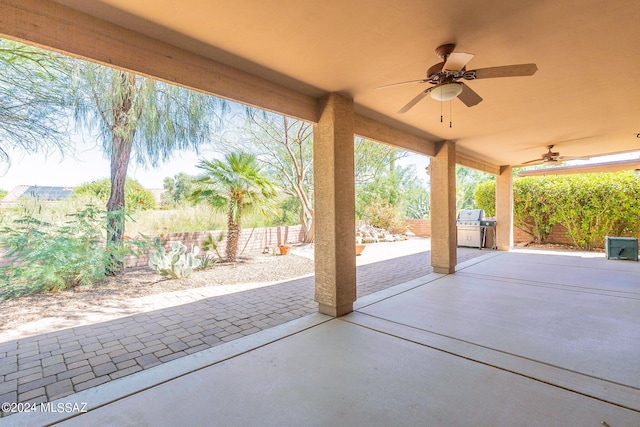 view of patio / terrace featuring a grill and ceiling fan