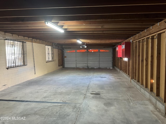 garage with a garage door opener