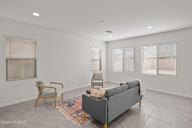 living room featuring light tile patterned flooring