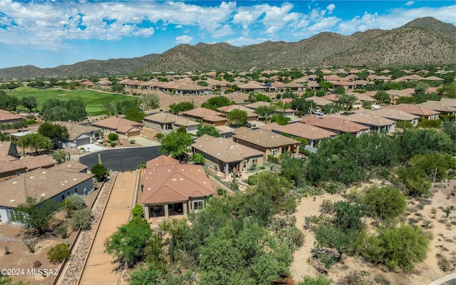 drone / aerial view with a mountain view and a residential view