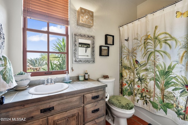 full bathroom with vanity, toilet, and a wealth of natural light