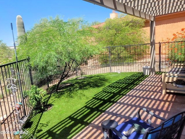 balcony featuring a pergola