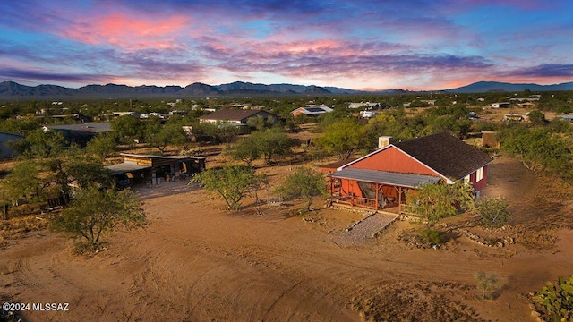 aerial view at dusk with a mountain view