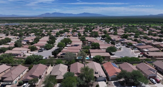 aerial view featuring a residential view and a mountain view