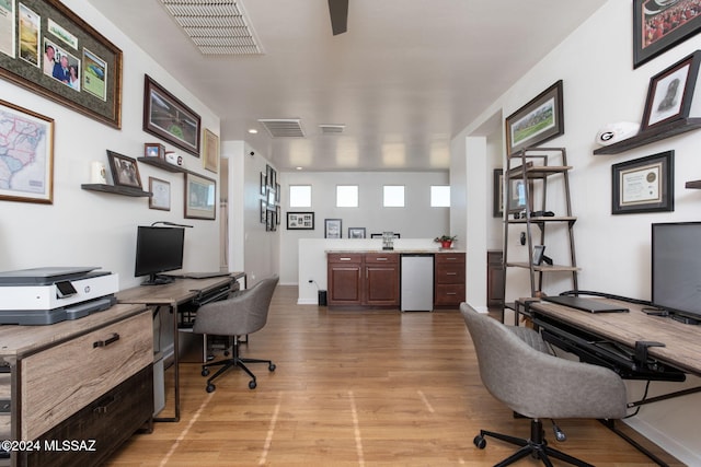 home office featuring light hardwood / wood-style floors