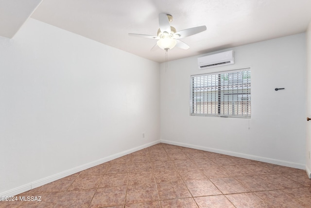 unfurnished room with an AC wall unit and ceiling fan