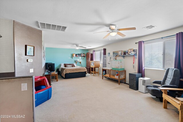 bedroom with carpet and ceiling fan