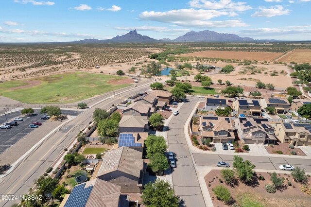 drone / aerial view featuring a mountain view