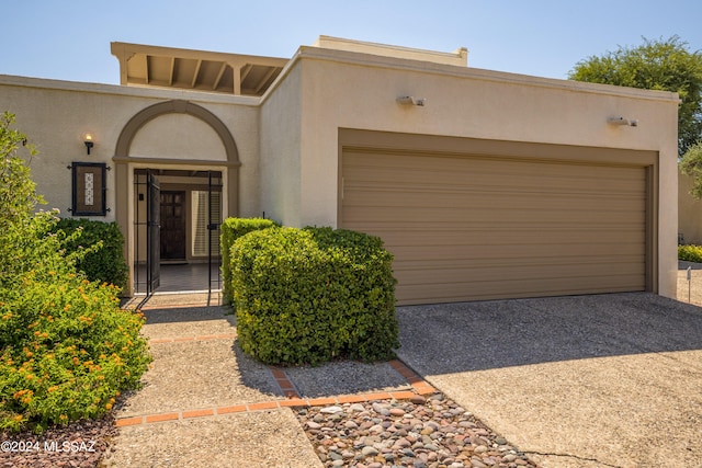 exterior space with a garage